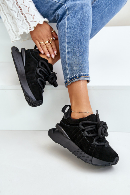 baskets en daim pour femmes avec plateforme et lacets robustes Artiker 54C1464 en noir