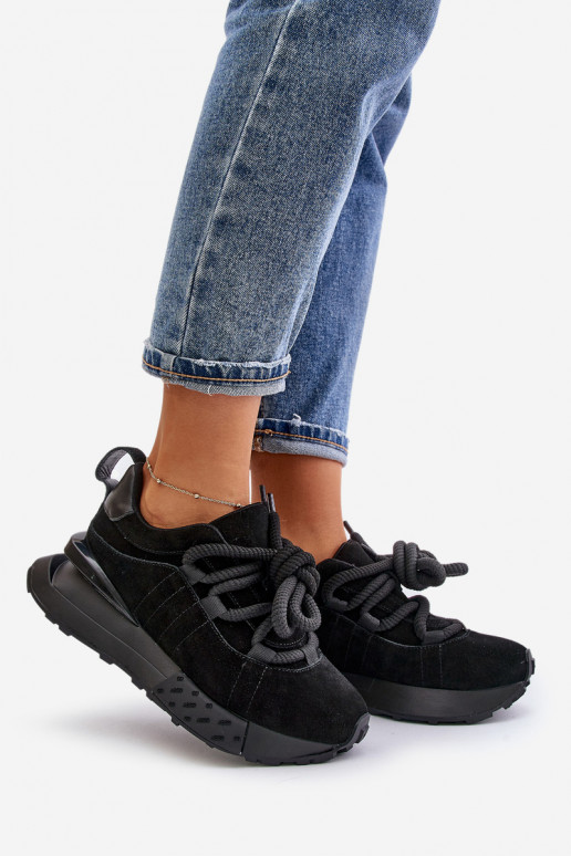 baskets en daim pour femmes avec plateforme et lacets robustes Artiker 54C1464 en noir