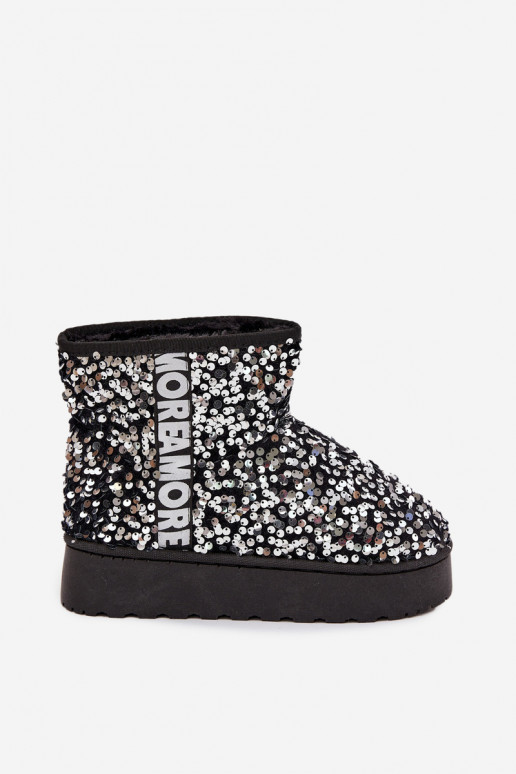 bottes de neige pour femmes avec plateforme, décorées de paillettes en noir et argent
