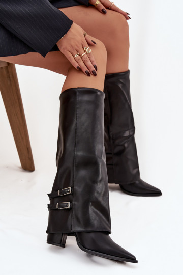 bottes hautes pour femmes avec talons et boucles Jessae en noir