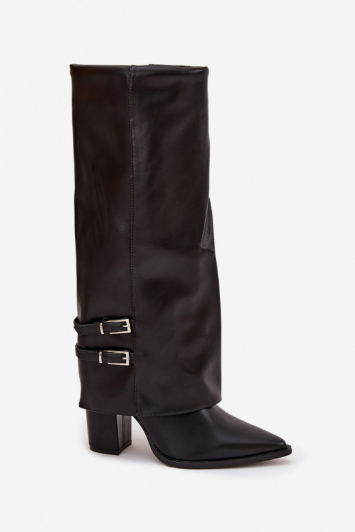 bottes hautes pour femmes avec talons et boucles Jessae en noir