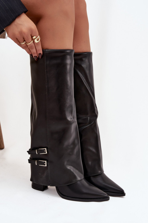 bottes hautes pour femmes avec talons et boucles Jessae en noir
