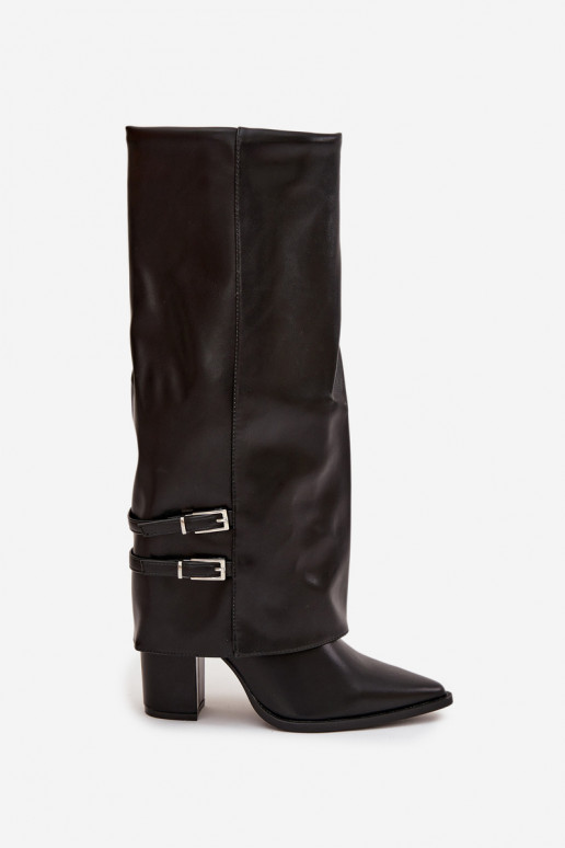 bottes hautes pour femmes avec talons et boucles Jessae en noir