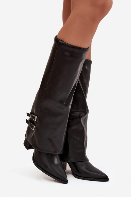 bottes hautes pour femmes avec talons et boucles Jessae en noir
