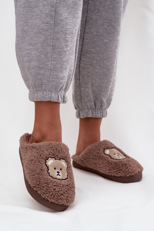 Chaussons pour femmes avec fourrure, couleur chocolat