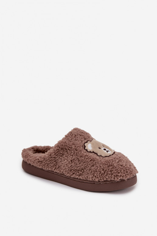 Chaussons pour femmes avec fourrure, couleur chocolat