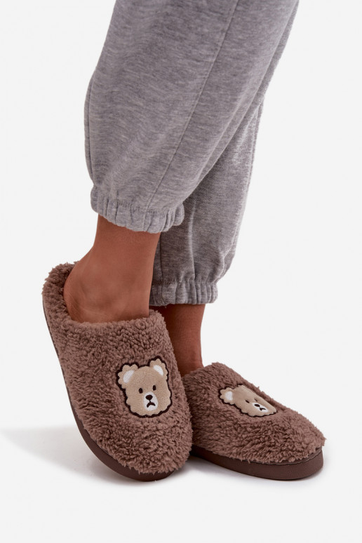 Chaussons pour femmes avec fourrure, couleur chocolat