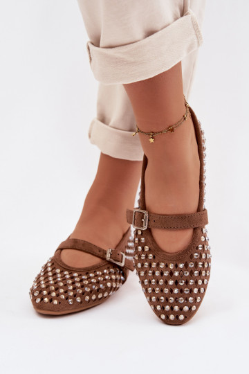Ballerines marron pour femmes avec éléments ajourés et détails brillants Nilvessa 2