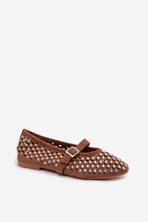 Ballerines marron pour femmes avec éléments ajourés et détails brillants Nilvessa