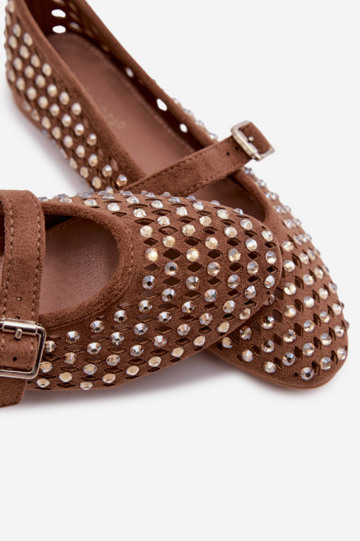 Ballerines marron pour femmes avec éléments ajourés et détails brillants Nilvessa