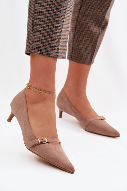 Chaussures beiges pour femmes à petit talon avec talons décorés Pirela