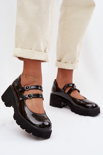 Chaussures noires pour femmes avec effet verni, talons et sangles Kamira 2