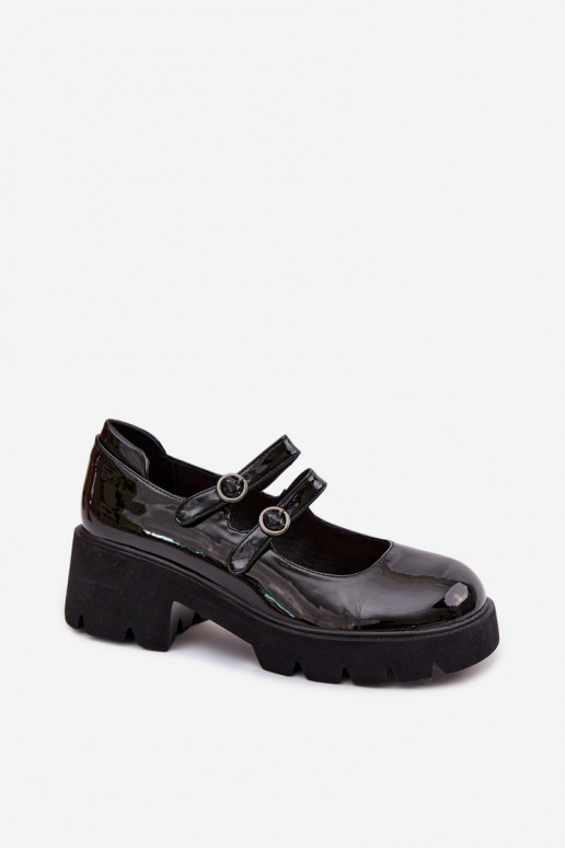 Chaussures noires pour femmes avec effet verni, talons et sangles Kamira