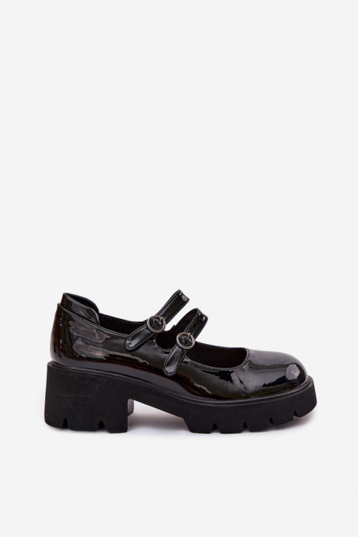 Chaussures noires pour femmes avec effet verni, talons et sangles Kamira