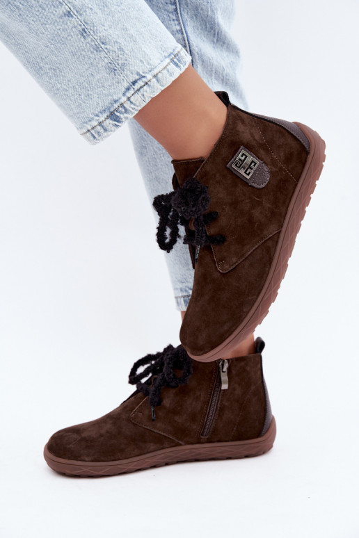 Chaussures barefoot en daim synthétique pour femmes en couleur chocolat Abera