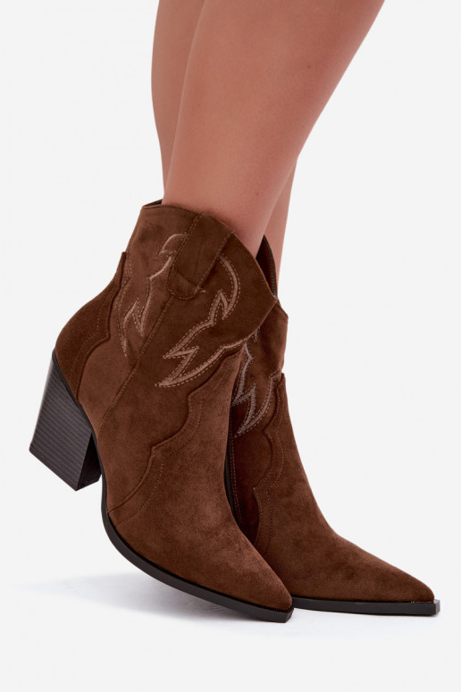 Bottines style cowboy pour femmes avec talons en couleur marron Berella