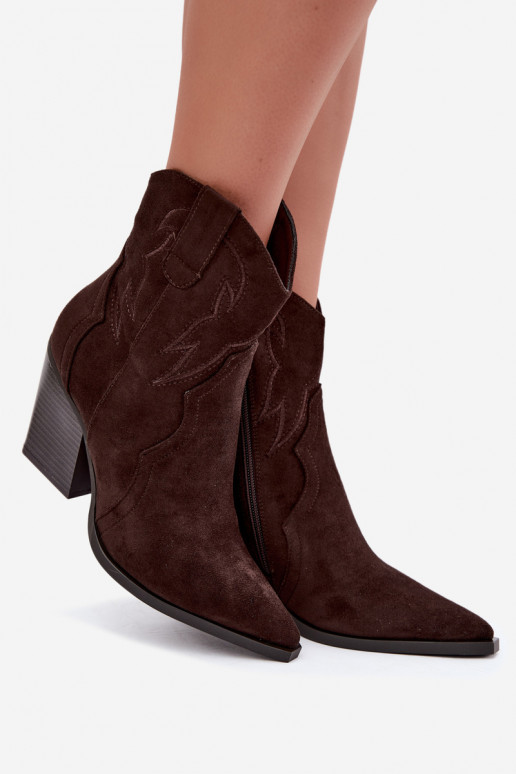 Bottines style cowboy pour femmes avec talons en couleur chocolat Berella