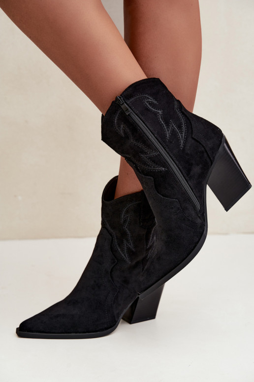 Bottines style cowboy pour femmes avec talons en couleur noire Berella