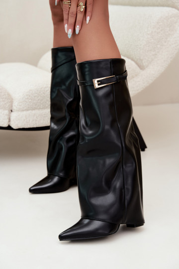 Bottes longues avec talons et tige cousue avec boucles en couleur noire Amrie 2