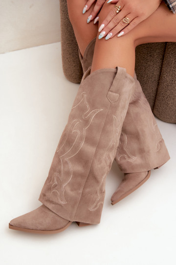 Bottes longues de style cowboy avec talons et tige cousue en couleur kaki Irella
