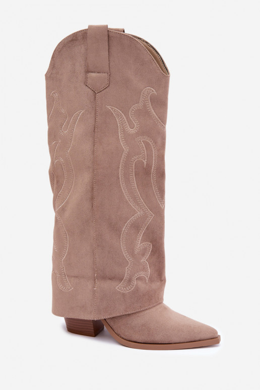 Bottes longues de style cowboy avec talons et tige cousue en couleur kaki Irella