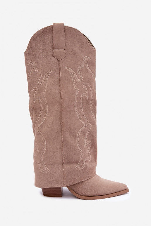 Bottes longues de style cowboy avec talons et tige cousue en couleur kaki Irella