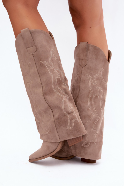 Bottes longues de style cowboy avec talons et tige cousue en couleur kaki Irella