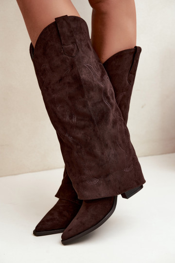 Bottes longues de style cowboy avec talons et tige cousue en couleur chocolat Irella