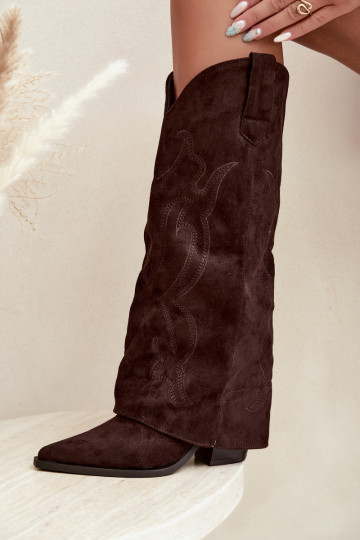 Bottes longues de style cowboy avec talons et tige cousue en couleur chocolat Irella 2
