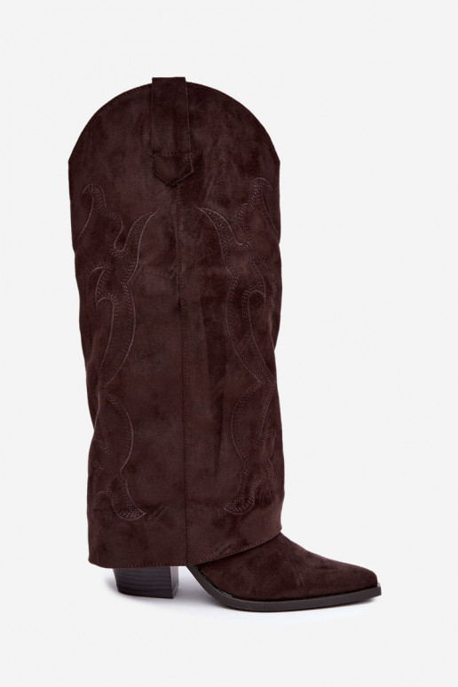 Bottes longues de style cowboy avec talons et tige cousue en couleur chocolat Irella