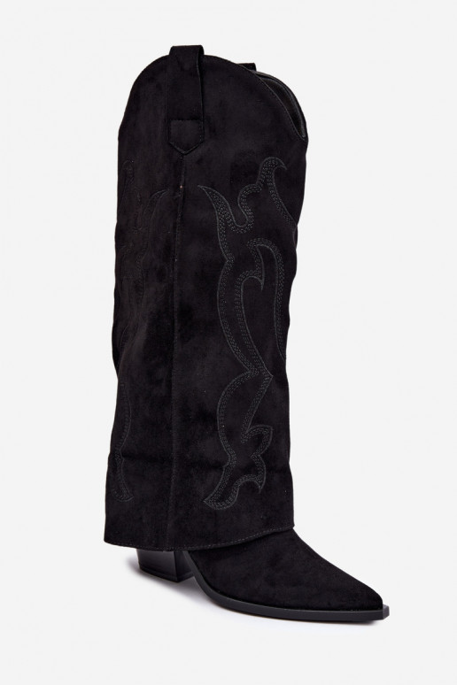 Bottes longues de style cowboy avec talons et tige cousue en couleur noire Irella