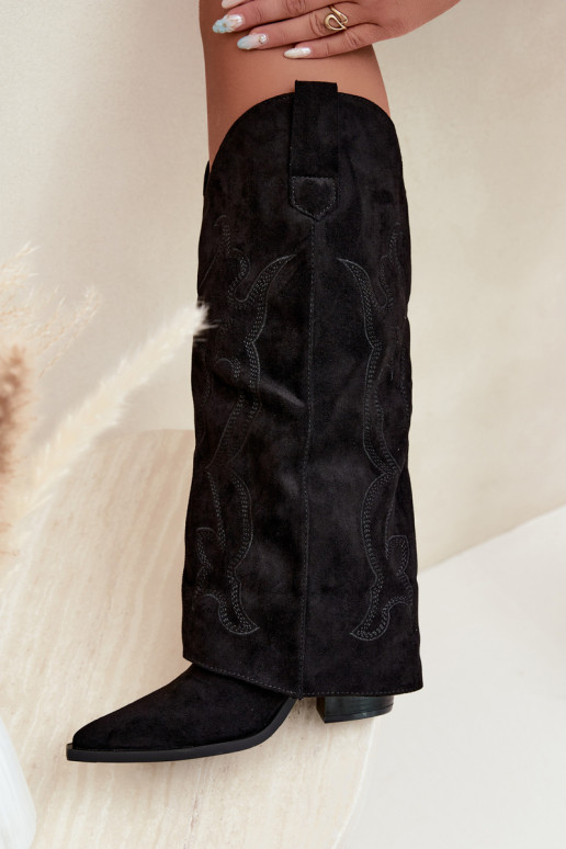 Bottes longues de style cowboy avec talons et tige cousue en couleur noire Irella