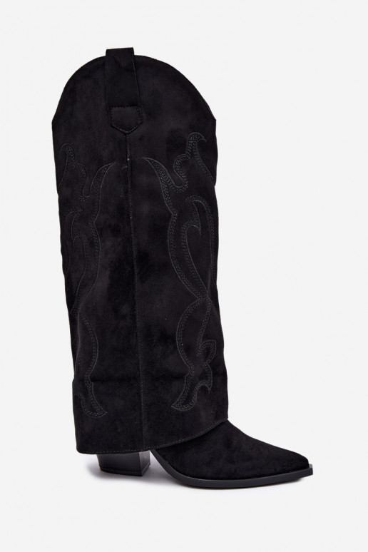 Bottes longues de style cowboy avec talons et tige cousue en couleur noire Irella
