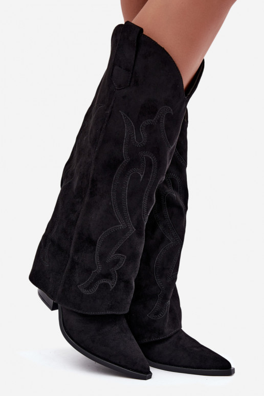 Bottes longues de style cowboy avec talons et tige cousue en couleur noire Irella