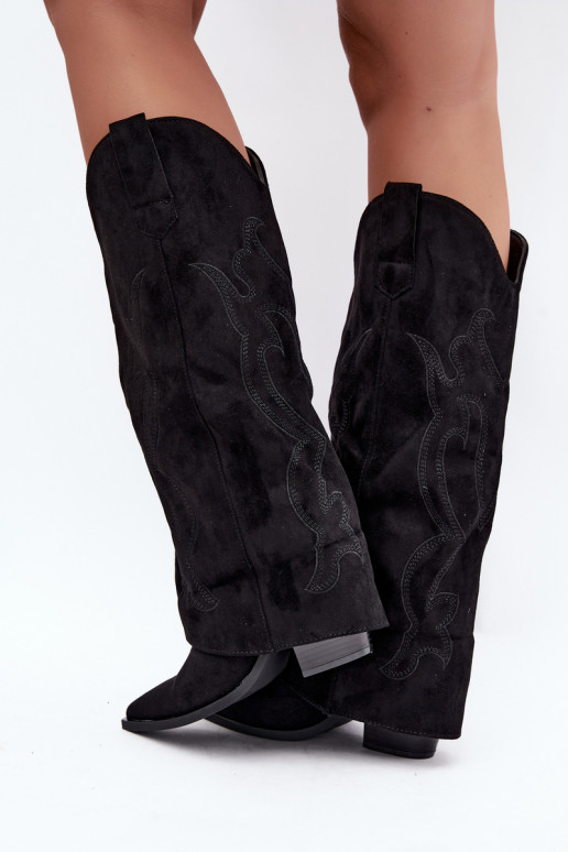Bottes longues de style cowboy avec talons et tige cousue en couleur noire Irella