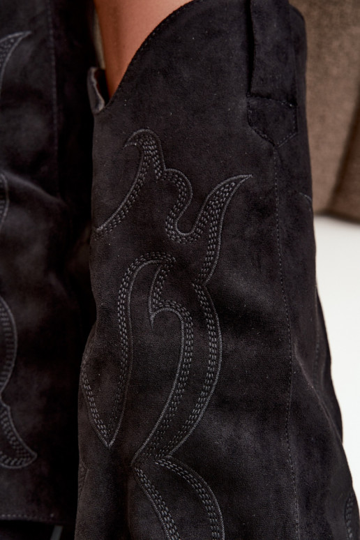 Bottes longues de style cowboy avec talons et tige cousue en couleur noire Irella