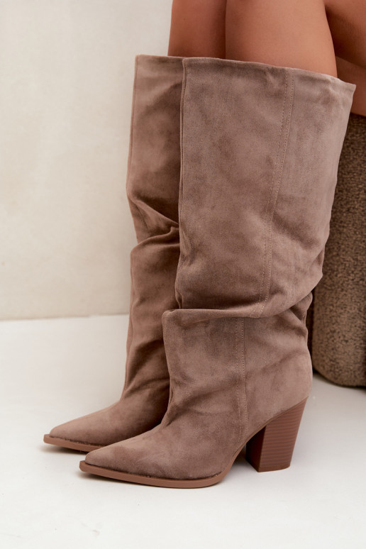 Bottes chaki à talons et volants Jensy