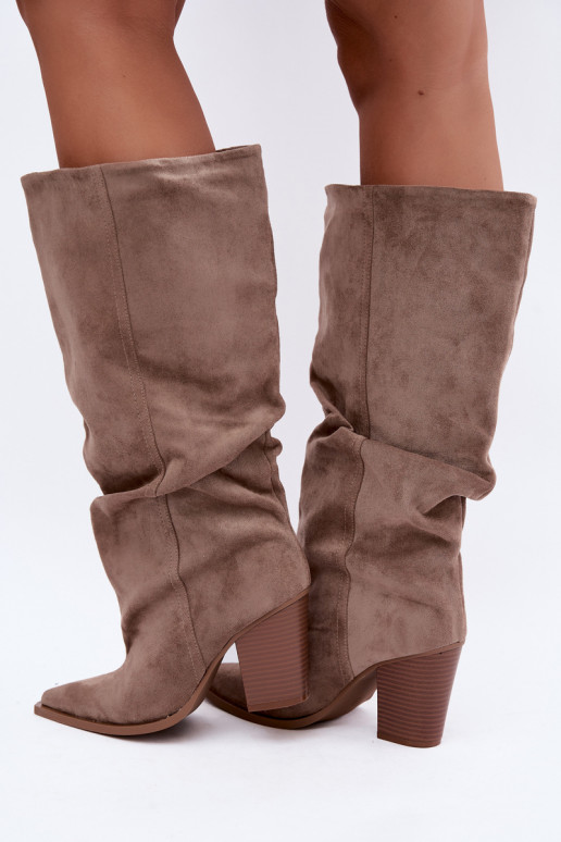 Bottes chaki à talons et volants Jensy
