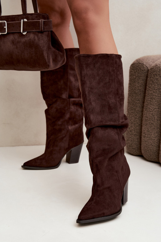 Bottes chocolat à talons et volants Jensy