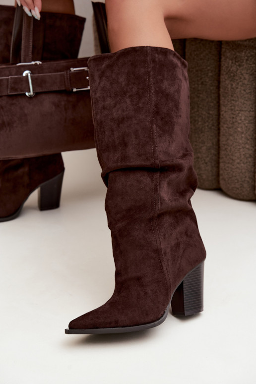 Bottes chocolat à talons et volants Jensy