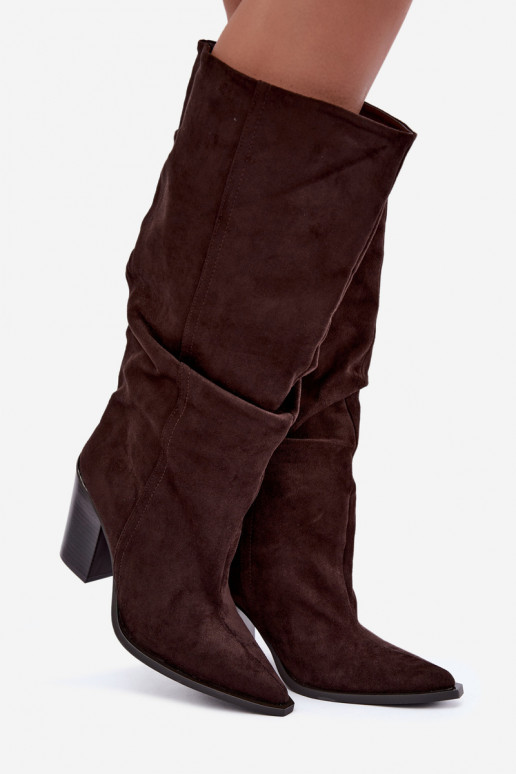 Bottes chocolat à talons et volants Jensy