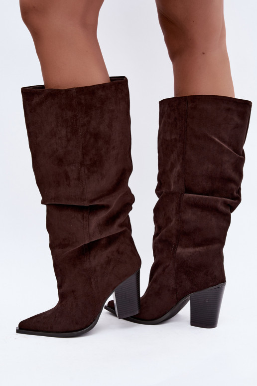 Bottes chocolat à talons et volants Jensy