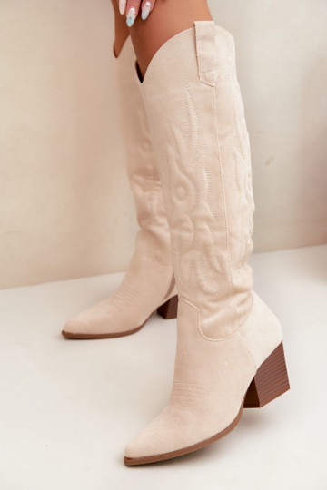 Bottes couleur ivoire style cowboy à talons Glenor 2
