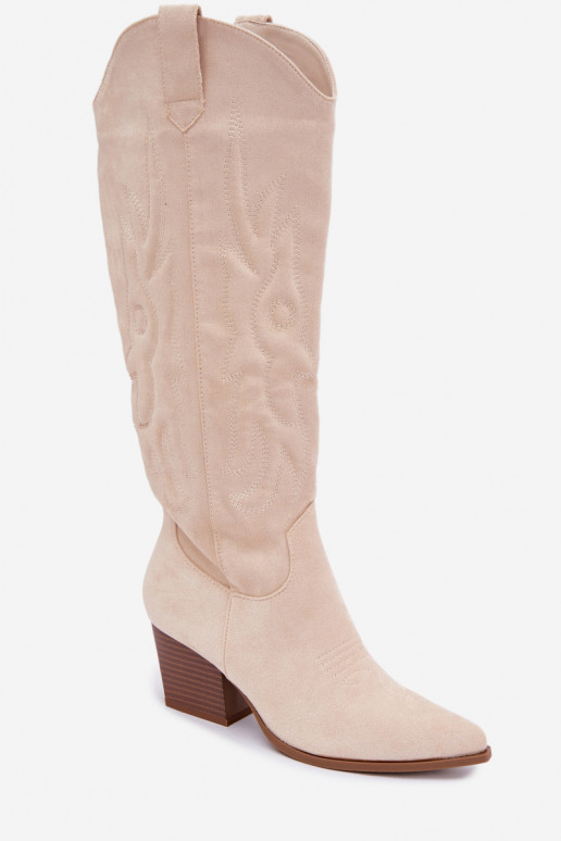 Bottes couleur ivoire style cowboy à talons Glenor