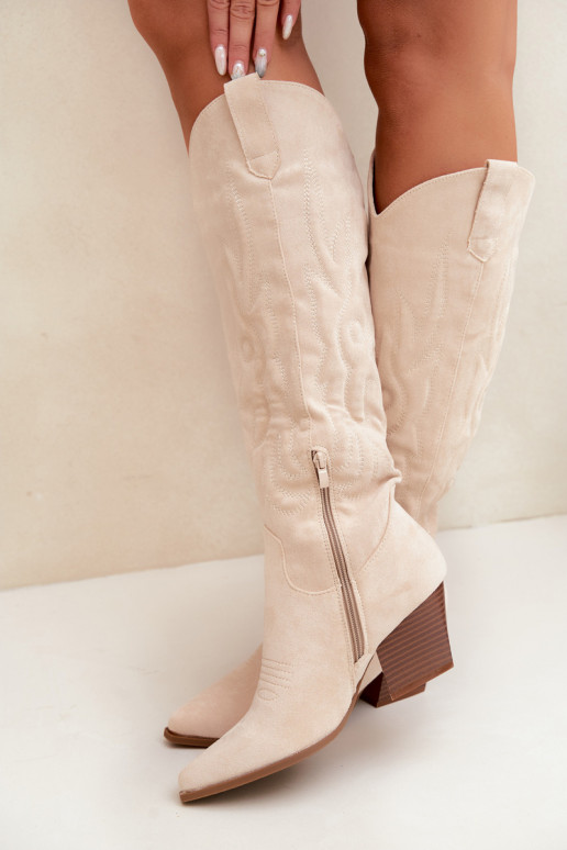Bottes couleur ivoire style cowboy à talons Glenor
