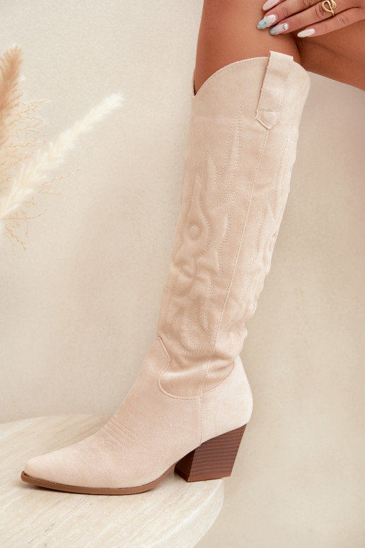 Bottes couleur ivoire style cowboy à talons Glenor
