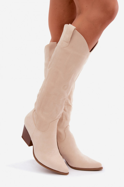 Bottes couleur ivoire style cowboy à talons Glenor