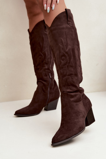 Bottes chocolat style cowboy à talons Glenor