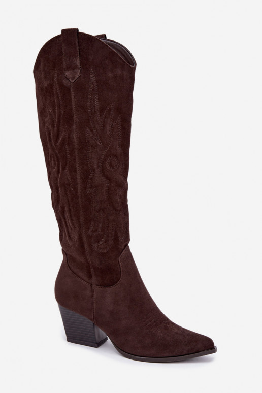 Bottes chocolat style cowboy à talons Glenor