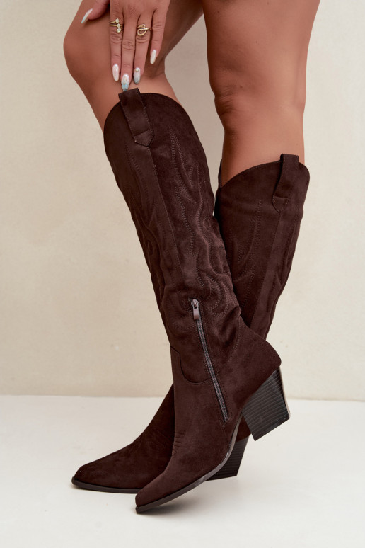 Bottes chocolat style cowboy à talons Glenor